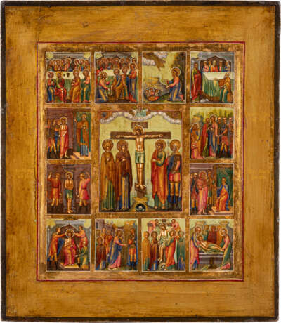 A RARE ICON SHOWING THE CRUCIFIXION AND THE PASSION OF CHRI - фото 1