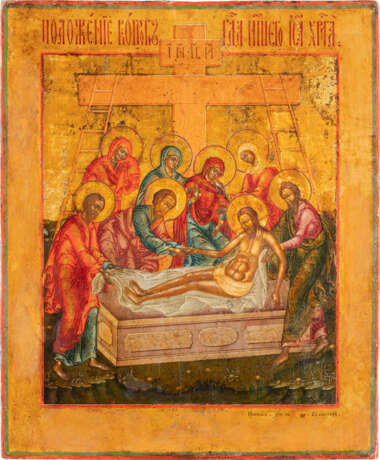 A LARGE DATED ICON SHOWING THE ENTOMBMENT OF CHRIST Russian - фото 1