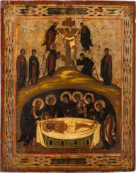 A LARGE ICON SHOWING THE DESCENT FROM THE CROSS AND THE ENT