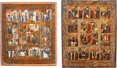 TWO FEAST DAY ICONS Russian, late 19th century Tempera on w
