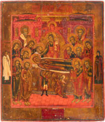 A DATED ICON SHOWING THE DORMITION OF THE MOTHER OF GOD Rus