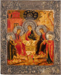 A VERY FINE ICON SHOWING THE OLD TESTAMENT TRINITY WITH A S
