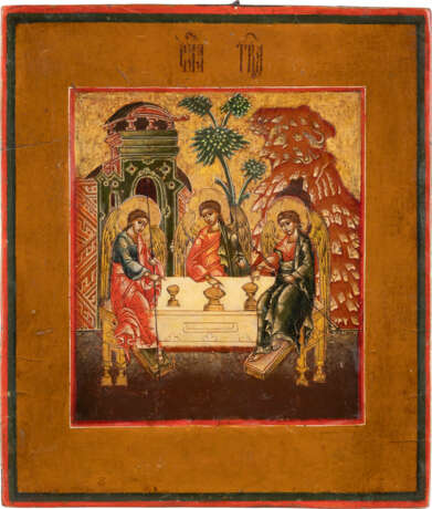 A SMALL ICON SHOWING THE OLD TESTAMENT TRINITY Russian, cir - photo 1