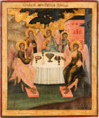 A LARGE ICON SHOWING THE OLD TESTAMENT TRINITY Russian, 18t