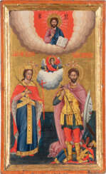 A VERY LARGE AND FINELY PAINTED DATED ICON SHOWING STS. CAT