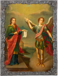 AN ICON SHOWING ST. BARBARA AND THE ARCHANGEL MICHAEL WITH