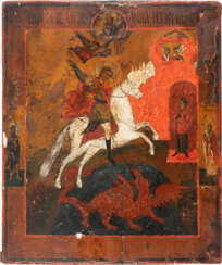 A LARGE ICON SHOWING ST. GEORGE KILLING THE DRAGON Russian,