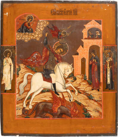 AN ICON SHOWING ST. GEORGE KILLING THE DRAGON Russian, circ - фото 1