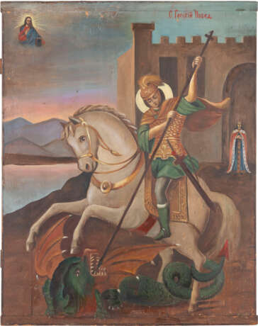 A MONUMENTAL ICON SHOWING ST. GEORGE KILLING THE DRAGON Rus - Foto 1