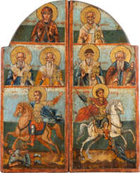 A PAIR OF WINGS FROM A TRIPTYCH SHOWING SELECTED SAINTS Gre