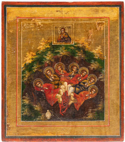 A SMALL ICON SHOWING THE SEVEN SLEEPERS OF EPHESOS Russian, - Foto 1
