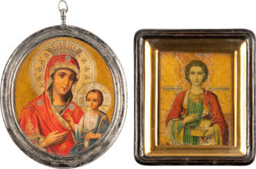 A MINIATURE ICON SHOWING ST. PANTELEIMON AND A BREAST ICON