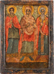 AN ICON SHOWING STS. GEORGE, PARASKEVA AND HARALAMPOS Greek