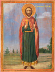 AN ICON SHOWING ST. SERGEY (?) Russian, 19th century Oil on