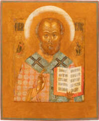 A FINE ICON SHOWING ST. NICHOLAS OF MYRA Russian, Palekh, 1