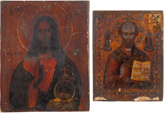 TWO ICONS SHOWING ST. NICHOLAS OF MYRA AND CHRIST PANTOKRAT - фото 1