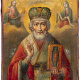 AN ICON SHOWING ST. NICHOLAS OF MYRA WITH A SILVER-GILT AND - Foto 2