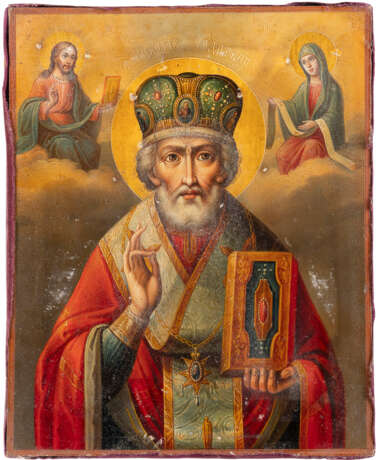 AN ICON SHOWING ST. NICHOLAS OF MYRA WITH A SILVER-GILT AND - Foto 2