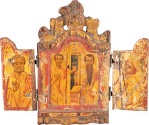 A MINIATURE TRIPTYCH SHOWING THE RELICS OF ST. SPYRIDON FLA