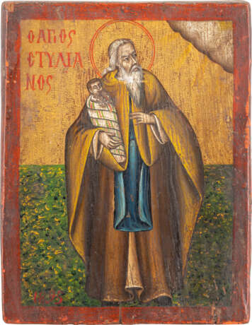 A SMALL DATED ICON SHOWING ST. STYLIANOS Greek, dated 1895 - фото 1