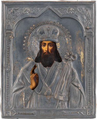 A SMALL ICON SHOWING ST. TIKHON OF SADONSK WITH A SILVER OK - Foto 1