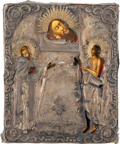 AN ICON SHOWING THE HEAD OF ST. JOHN THE FORERUNNER AND TWO - photo 1