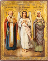 A SMALL ICON SHOWING THE GUARDIAN ANGEL FLANKED BY STS. NIC