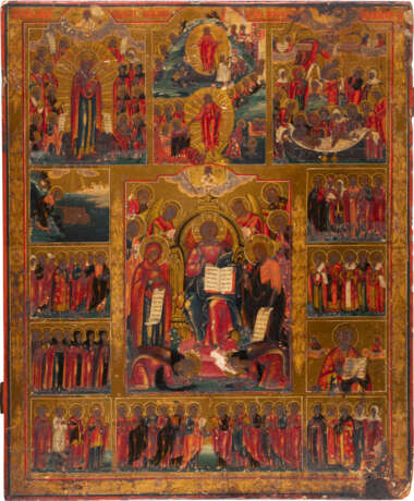 A LARGE MULTI-PARTITE ICON SHOWING THE DEISIS, THE RESURREC - photo 1