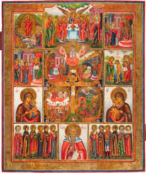 A LARGE ICON SHOWING THE CRUCIFIXION OF CHRIST, LITURGICAL