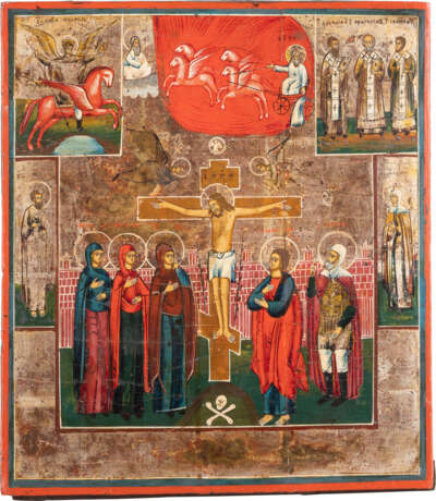 AN ICON SHOWING THE CRUCIFIXION OF CHRIST AND SELECTED SAIN - photo 1