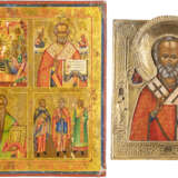 TWO ICONS: ST. NICHOLAS OF MYRA WITH RIZA AND A QUADRI-PART - фото 1