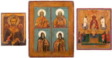 THREE ICONS SHOWING ST. NICHOLAS OF MYRA, A QUADRI-PARTITE