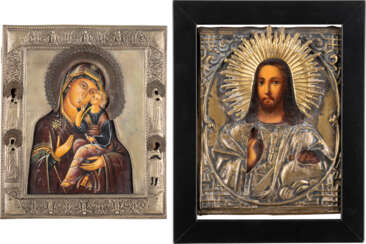 TWO ICONS WITH OKLAD: CHRIST PANTOKRATOR AND THE MOTHER OF
