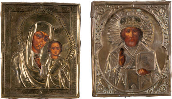 TWO SMALL ICONS WITH OKLAD: THE KAZANSKAYA MOTHER OF GOD AN - Foto 1