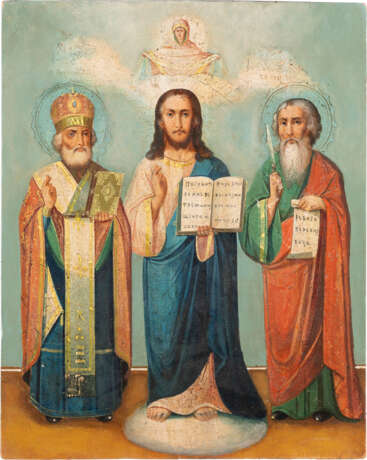 A LARGE ICON SHOWING CHRIST FLANKED BY ST. NICHOLAS OF MYRA - Foto 1