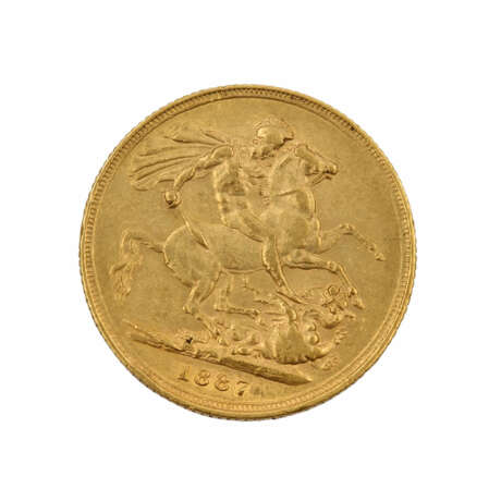 Australien/Gold - 1 Sovereign 1887/S, Victoria Young Head, ss., - Foto 2
