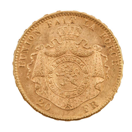 Belgien/Gold - 20 Francs 1875, Leopold II., ss., Randkerbe, - фото 2