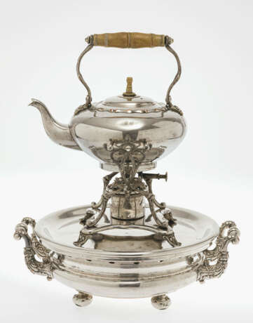 Teekanne mit Réchaud und Wärmeschale - Kupfer versilbert, Elfenbeingriff. - photo 1