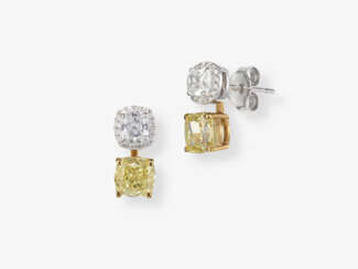 Ein Paar verwandelbare Ohrstecker verziert mit weißen und Fancy Yellow Diamanten sowie - Brillanten Belgien, ANTWERP ATELLIERS