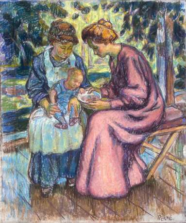 PESKÉ, JEAN (1870-1949). Two Women with a Child in the Garden - Foto 1