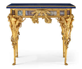 A FRENCH ORMOLU AGATE-INSET AND LAPIS LAZULI CENTER TABLE