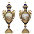 A PAIR OF VERY LARGE ORMOLU-MOUNTED SEVRES STYLE PORCELAIN COBALT-BLUE GROUND VASES AND COVERS - Аукционные товары