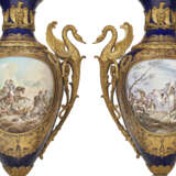 A PAIR OF VERY LARGE ORMOLU-MOUNTED SEVRES STYLE PORCELAIN COBALT-BLUE GROUND VASES AND COVERS - photo 5