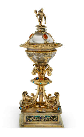 AN AUSTRIAN SILVER-GILT, ROCK CRYSTAL AND GEM-SET CUP AND COVER - фото 1