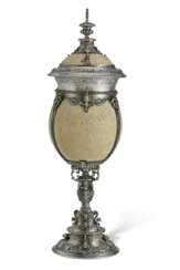 A GERMAN SILVER-MOUNTED OSTRICH EGG AND COVER