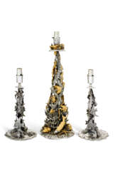 A SET OF THREE ITALIAN SILVER AND PARCEL-GILT SILVER TABLE LAMPS