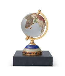 A GOLD-MOUNTED GEM SET FROSTED GLASS TABLE GLOBE