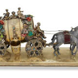 A CONTINENTAL ENAMEL AND PEARL-MOUNTED SILVER AND SILVER-GILT MODEL OF A BARREL-FORM CARRIAGE - photo 1