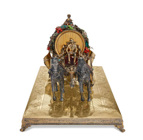 A CONTINENTAL ENAMEL AND PEARL-MOUNTED SILVER AND SILVER-GILT MODEL OF A BARREL-FORM CARRIAGE - photo 2