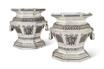 A PAIR OF ITALIAN SILVER WINE COOLERS AFTER A MODEL BY WILLIAM LUKIN